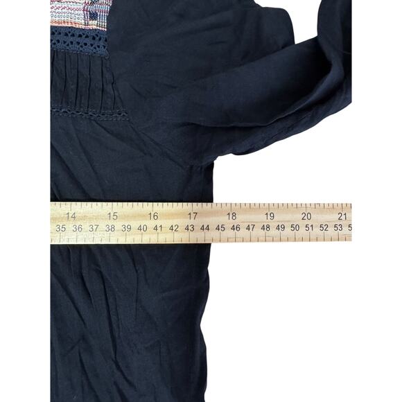 Desigual Womens Button Front Cambray Top Embroidered Navy Blue Shirt Size M  EUC - Picture 6 of 8